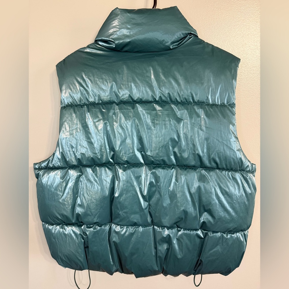 PINK Victoria's Secret High Shine Marshmallow Puffer Vest Forest Green Women's L - Picture 3 of 14